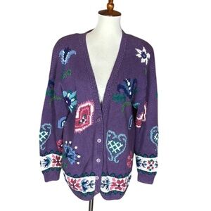 Vintage Signatures by Northern Isles hand knit cardigan sweater Size Medium